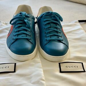 Gucci Teal Leather Sneakers with Red Accent